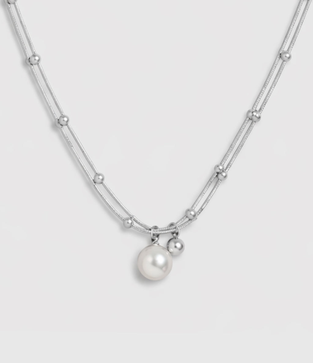 Pearl link layered necklace gold-plated stainless steel by Theviloa