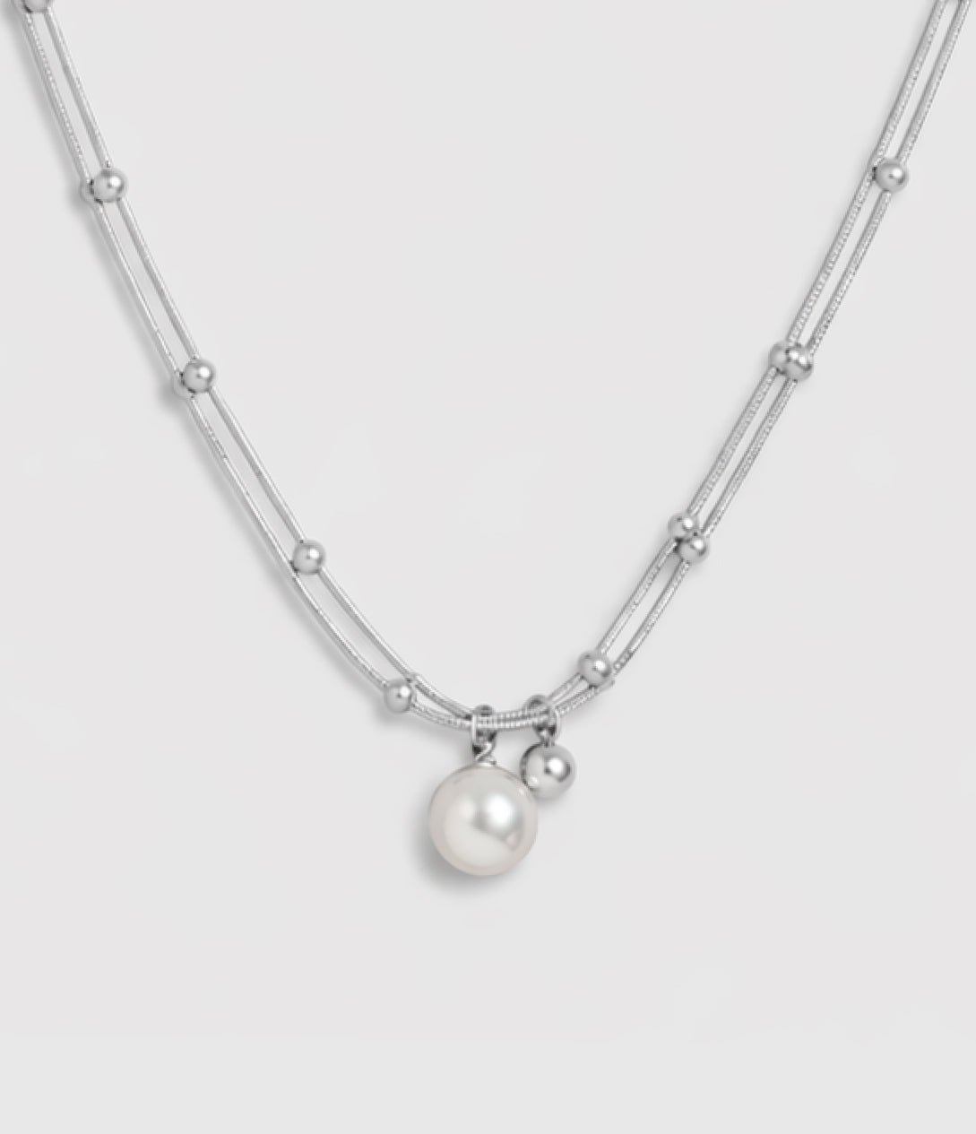 Pearl link layered necklace gold-plated stainless steel by Theviloa