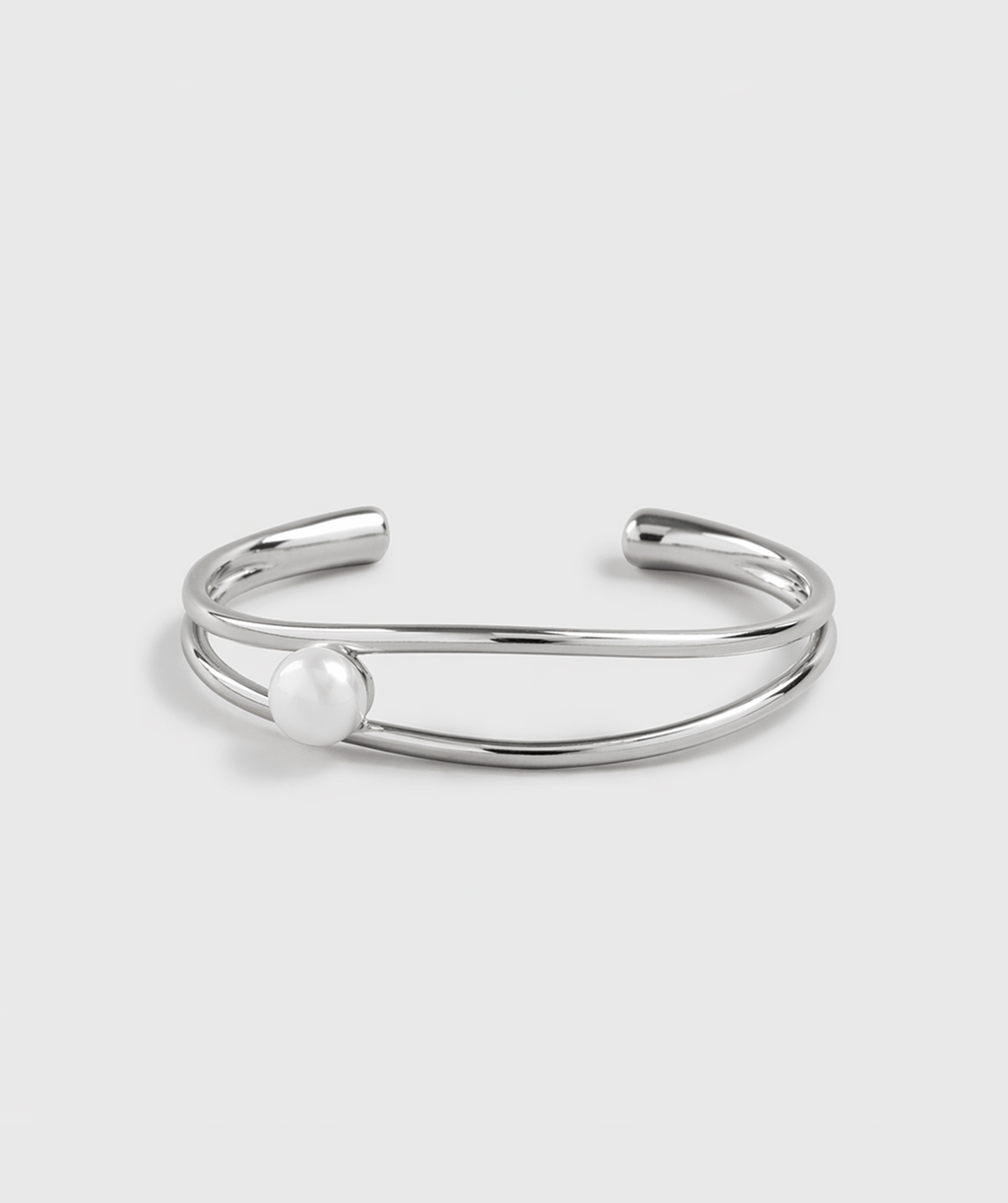 Pearl anchor cuff bracelet gold-plated stainless steel by Theviloa