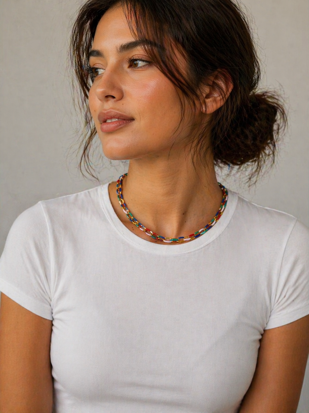 Multicolor enamel link necklace gold-plated stainless steel by Theviloa