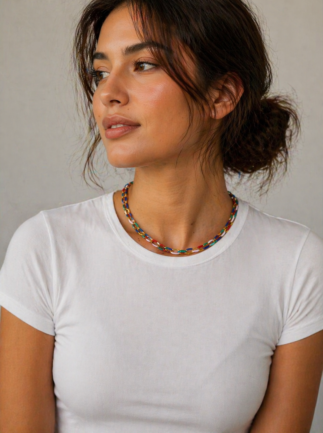 Multicolor enamel link necklace gold-plated stainless steel by Theviloa