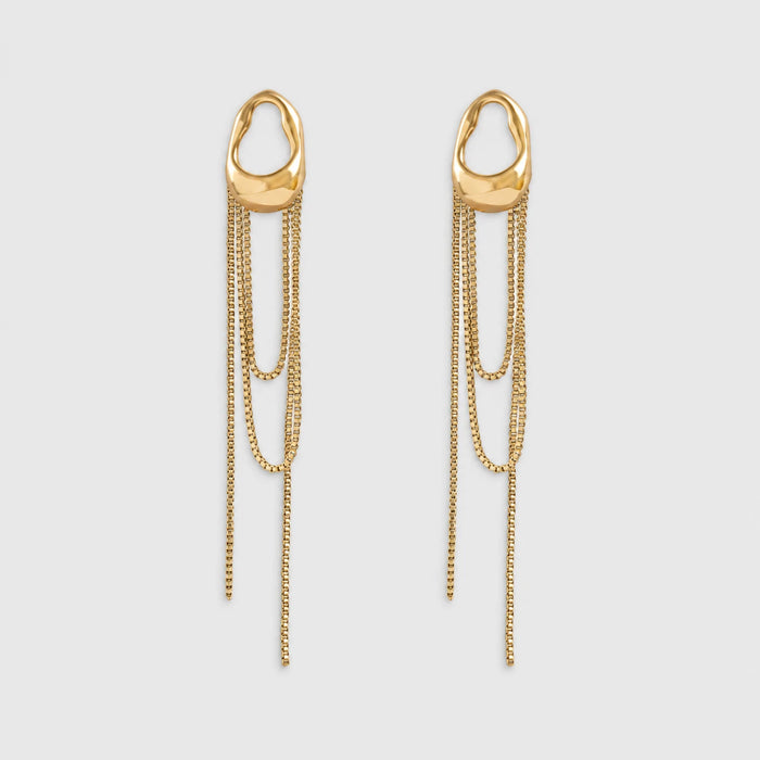 VILOA CHUTE gold sculptural earrings with draped chains