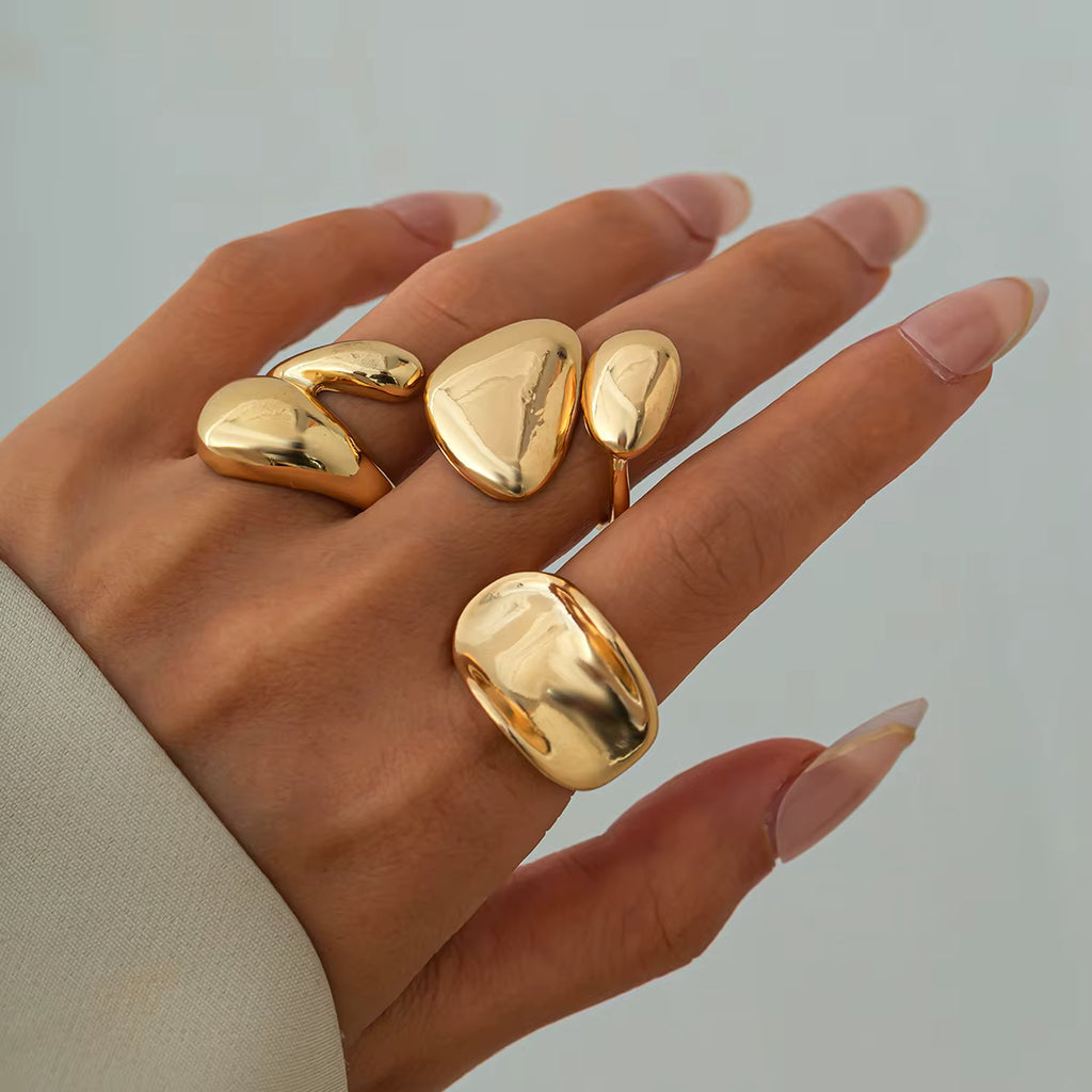 GOLD ABSTRACT RING SET (3 pcs)
