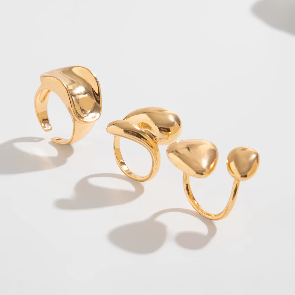 GOLD ABSTRACT RING SET (3 pcs)