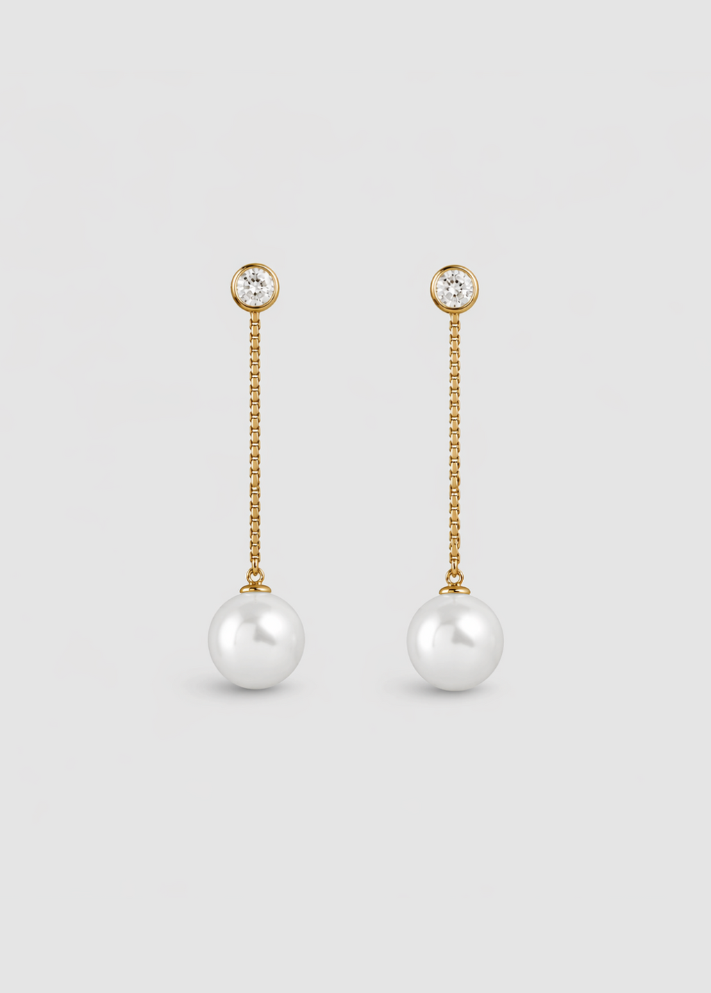 Pearl drop chain earrings gold-plated stainless steel by Theviloa