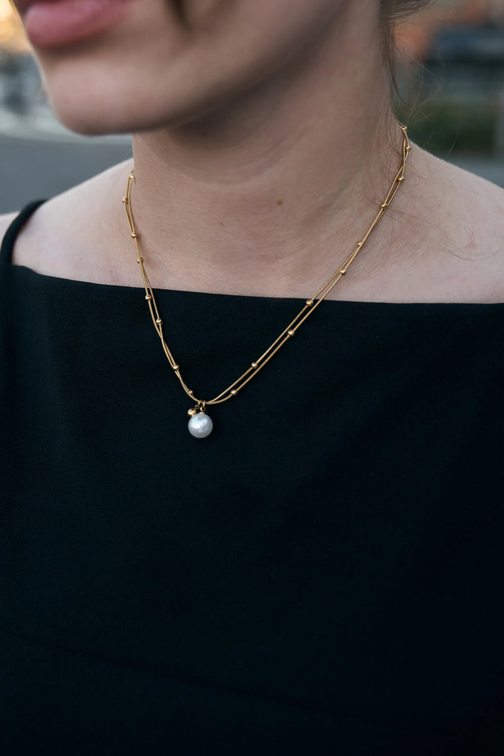 LINK PEARL LAYERED NECKLACE