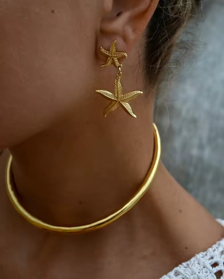 SEA GOLD STARFISH PENDANT EARRINGS