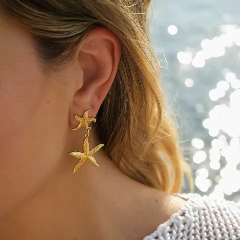 SEA GOLD STARFISH PENDANT EARRINGS