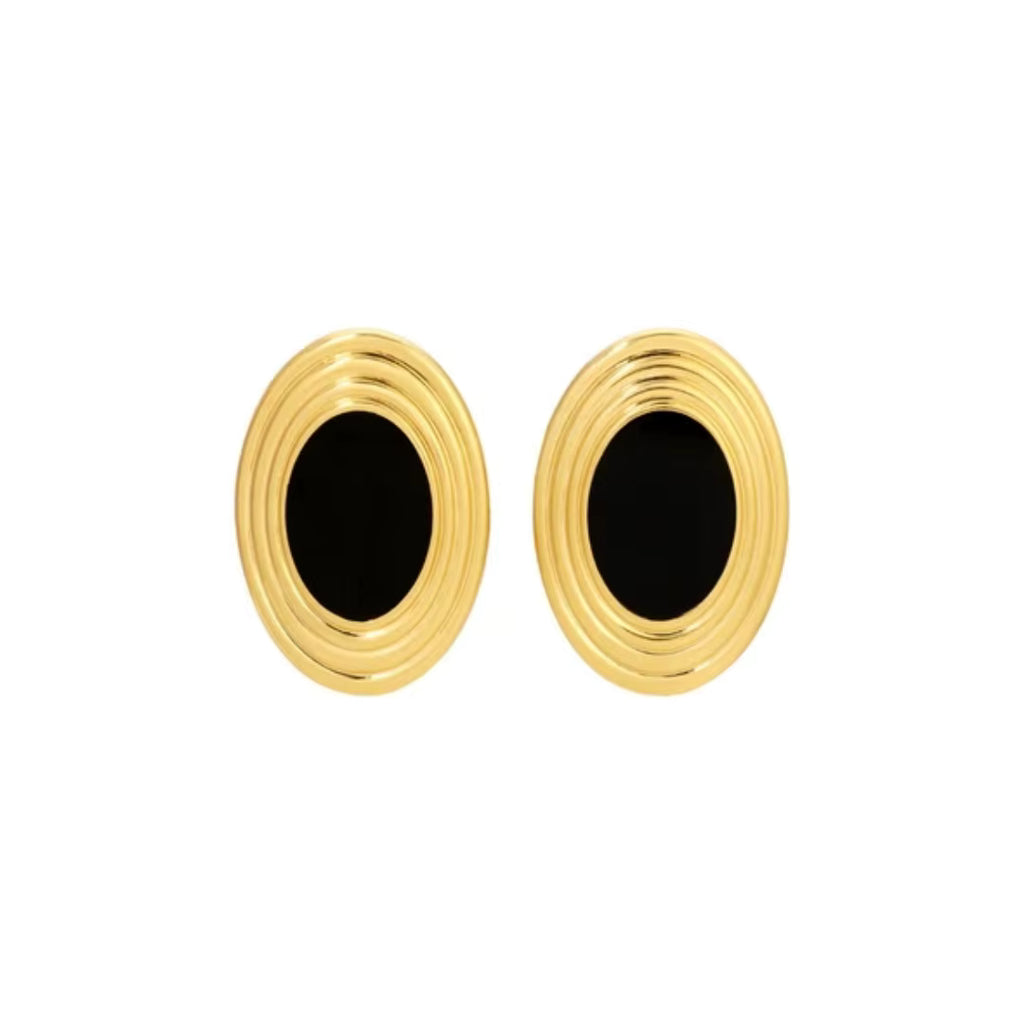BLACK ENAMEL OVAL STATEMENT EARRINGS