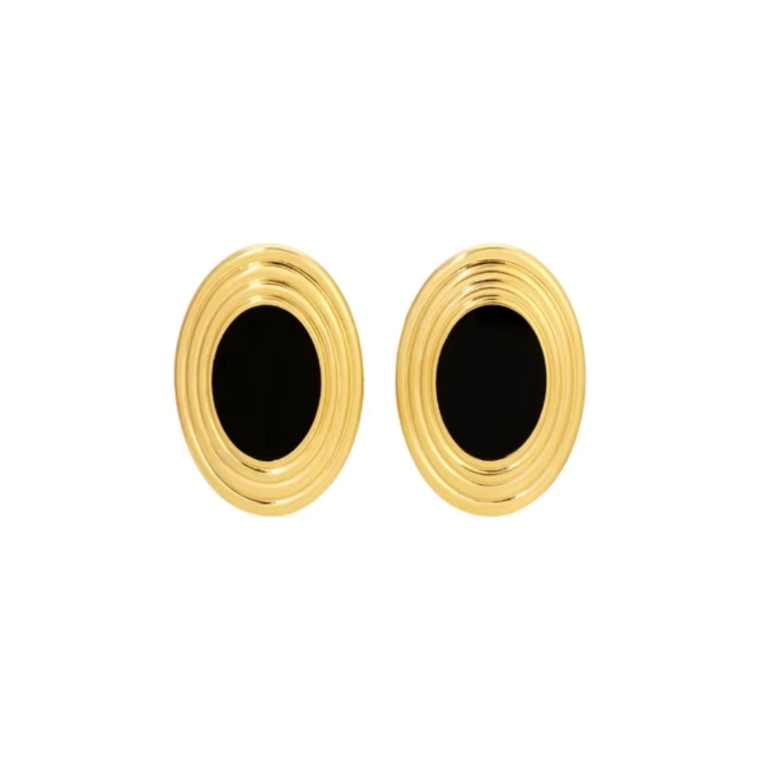 BLACK ENAMEL OVAL STATEMENT EARRINGS