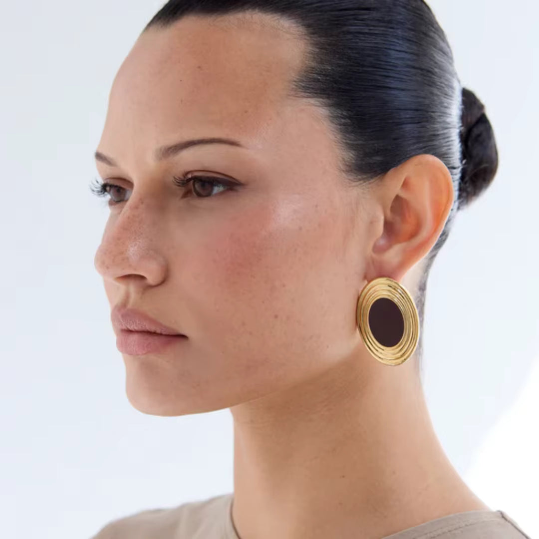 BLACK ENAMEL OVAL STATEMENT EARRINGS