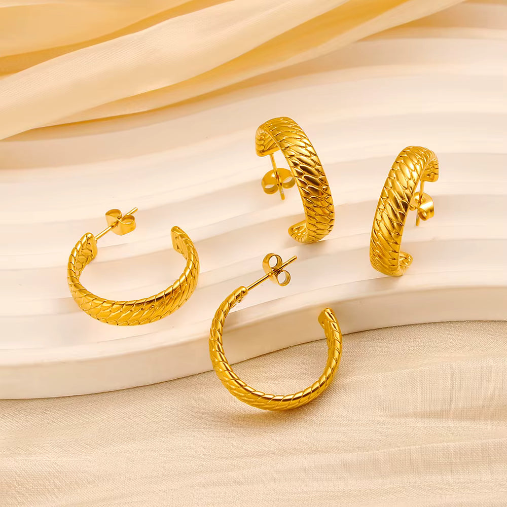 VINTAGE SNAKE TEXTURED HOOP EARRINGS