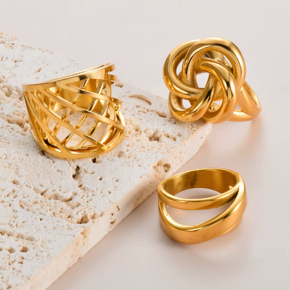 GOLD GEOMETRIC KNOT RING SET (3 pcs)