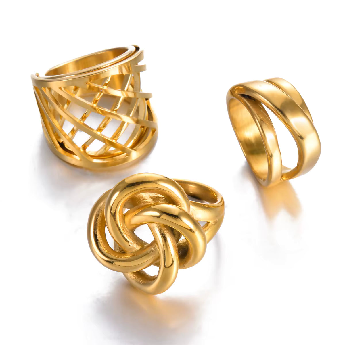 GOLD GEOMETRIC KNOT RING SET (3 pcs)