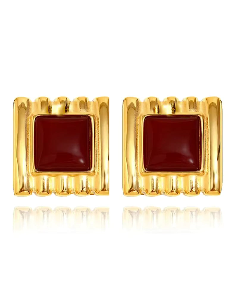 VINTAGE CRIMSON ART DÉCO STUD EARRINGS