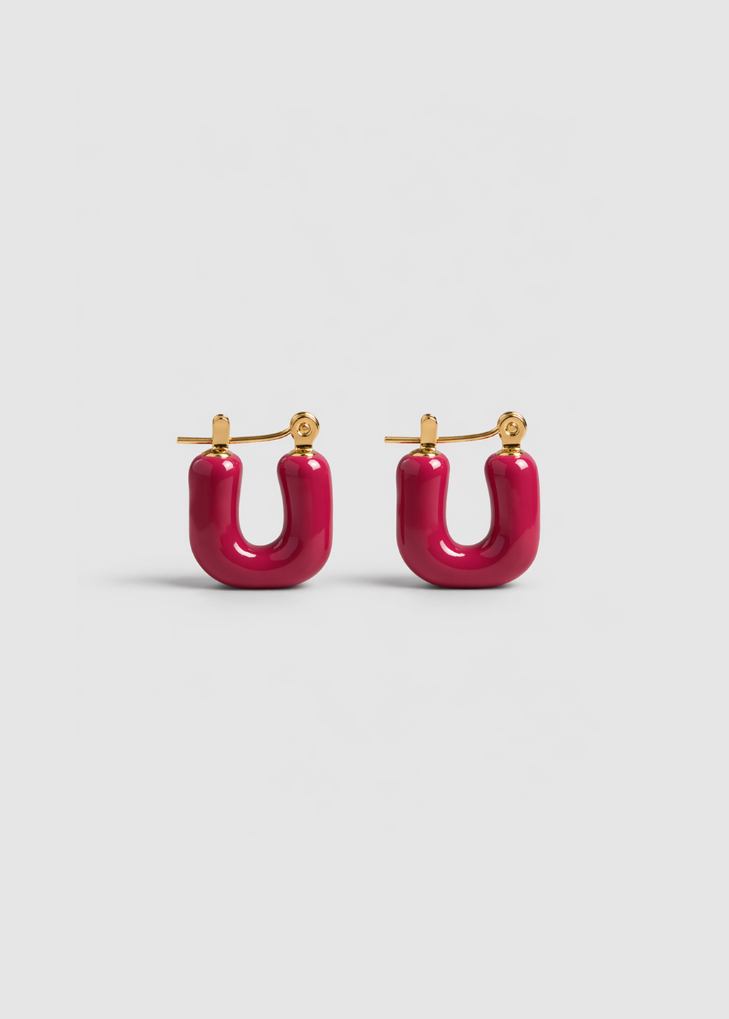 Cherry red enamel hoop earrings gold-plated stainless steel by Theviloa