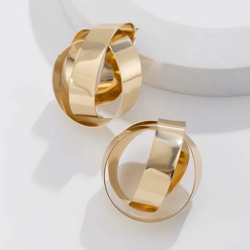 GOLD WRAPPED METAL STATEMENT EARRINGS