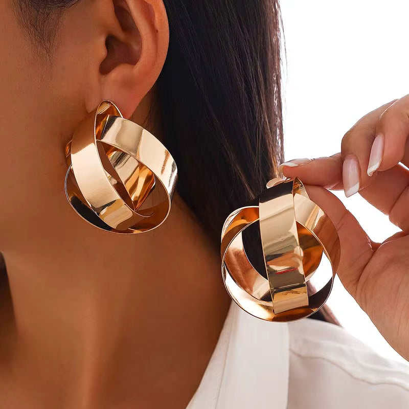 GOLD WRAPPED METAL STATEMENT EARRINGS