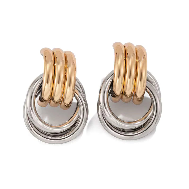 DUAL TONE LINKED HOOPS EARRINGS