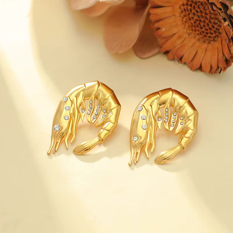 SEA GOLD SHRIMP STATEMENT EARRINGS