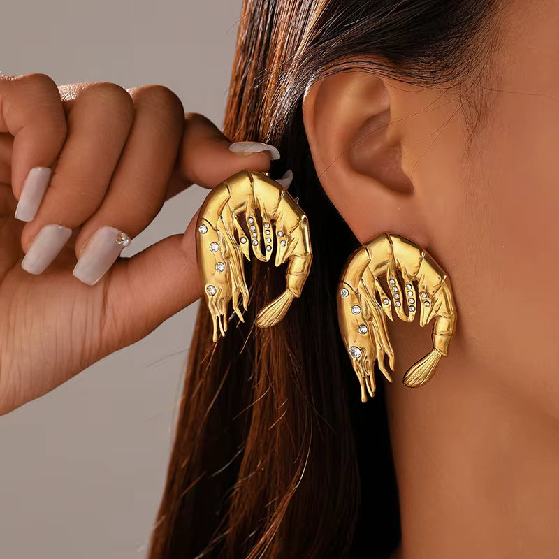 SEA GOLD SHRIMP STATEMENT EARRINGS