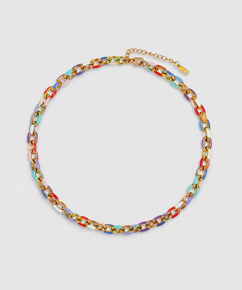 Multicolor enamel link necklace gold-plated stainless steel by Theviloa