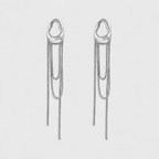 VILOA CHUTE Silver sculptural earrings, pair on light gray background